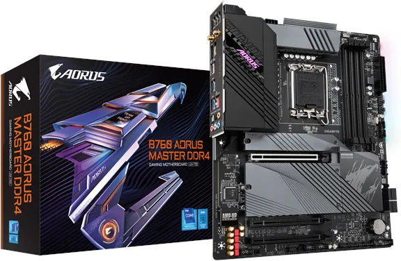 GIGABYTE B760 AORUS MASTER DDR4 Moderkort - Intel B760 - Intel LGA1700-sockel - DDR4 RAM - ATX