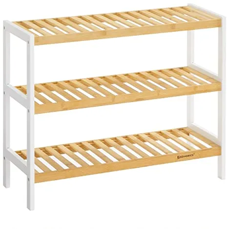SONGMICS skohylla, med 3 hyllor - naturlig och vit bambu (70x26)