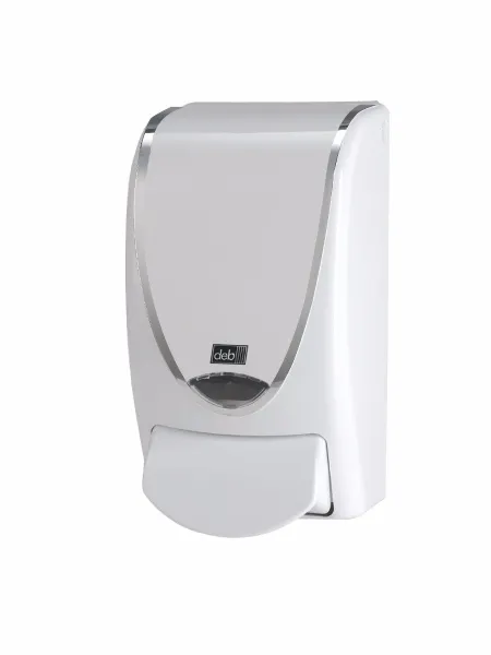 Deb Stoko White Silverline Dispenser, av vit plast med silverfärgad kant, 1 L
